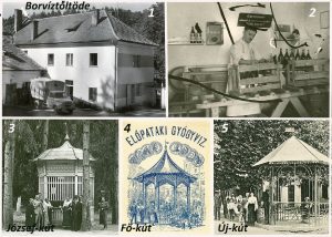 Előpatak. – 1-2. Az Erzsébet-forrás töltödéje az 1950-es években. 3-5. A fürdőtelep nevezetes kútjai a múlt század elején