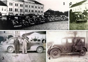 1. Gépkocsi-kiállítás a Mikó előtt az 1940-es években 2. Plymouth a Bogdánház előtt 1938-ban 3. Jakab Péter (jobbról) Dodge-ja 1942-ben 4. Dancs Gyula Peugeot-ja az 1930-as években