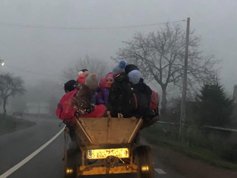 Iskolabusz helyett szekéren szállítják iskolába a gyerekeket egy Bákó megyei faluban