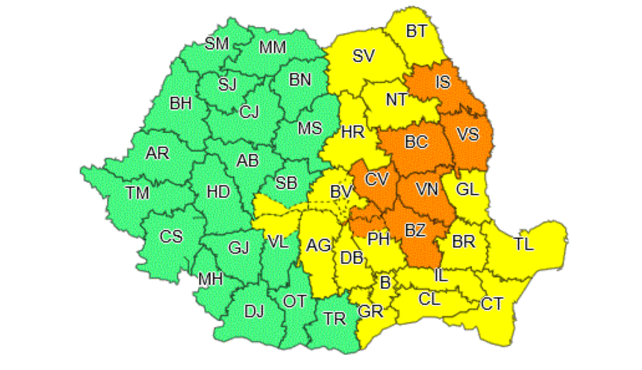 Az ország nagy részére érvényes narancssárga és sárga viharriasztásokat adott ki az ANM