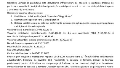 Anunț începere proiect Reabilitare Școala Gimnazială ”Nagy Mózes” Estelnic