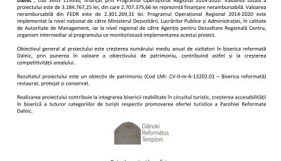 PAROHIA REFORMATĂ DALNIC A FINALIZAT IMPLEMENTAREA PROIECTULUI „REABILITARERESTAURARE BISERICA REFORMATĂ DALNIC”