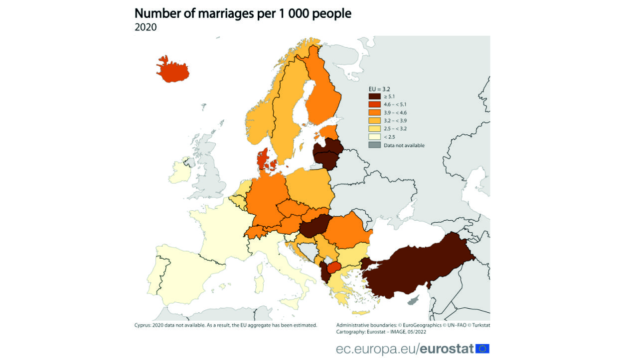 Az uniós országok közül Magyarországon kötötték a legtöbb házasságot 2020-ban