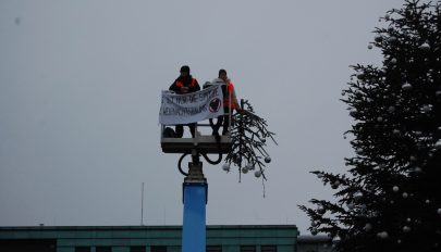 Klímaaktivisták megcsonkították Berlin karácsonyfáját