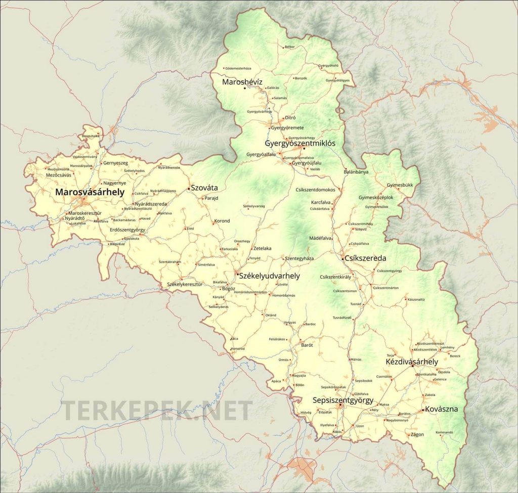 Ezen a térképen Maroshévíz bőven Székelyföld határán belül esik. Forrás: szekelyfold.terkepek.net