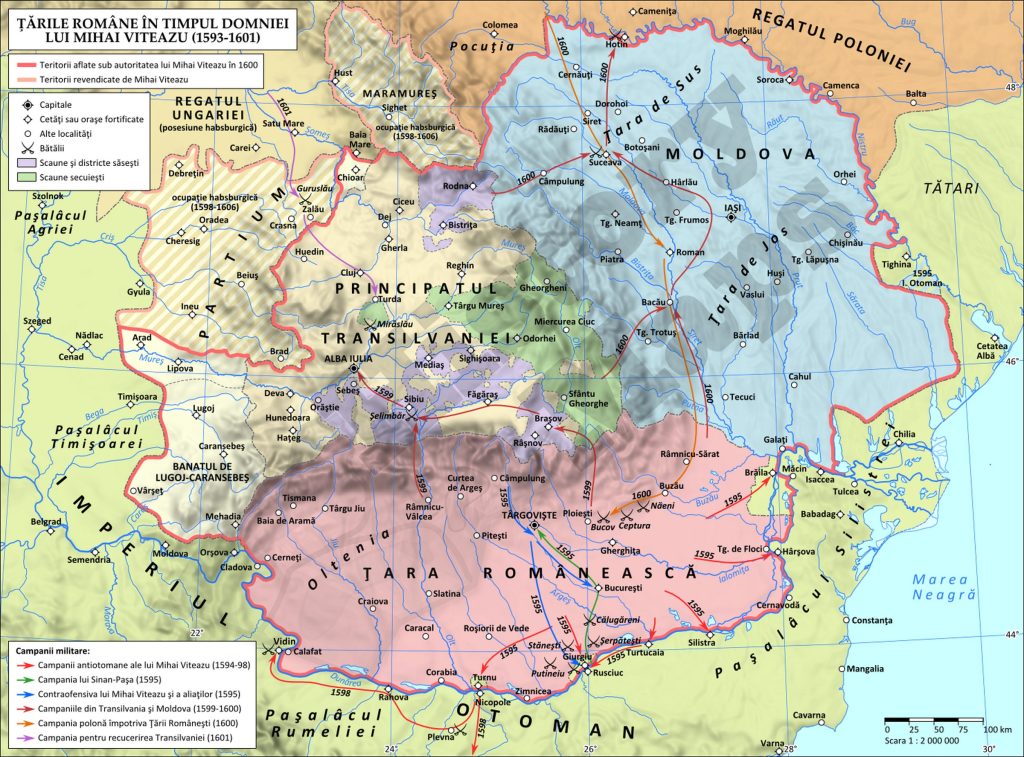 Vitéz Mihály hadjáratai egy román kiadású térképen. Székelyföld egyenesen zöld színnel van jelölve. FOTÓ: EGYESÜLÉS KARTOGRÁFIAI INTÉZET
