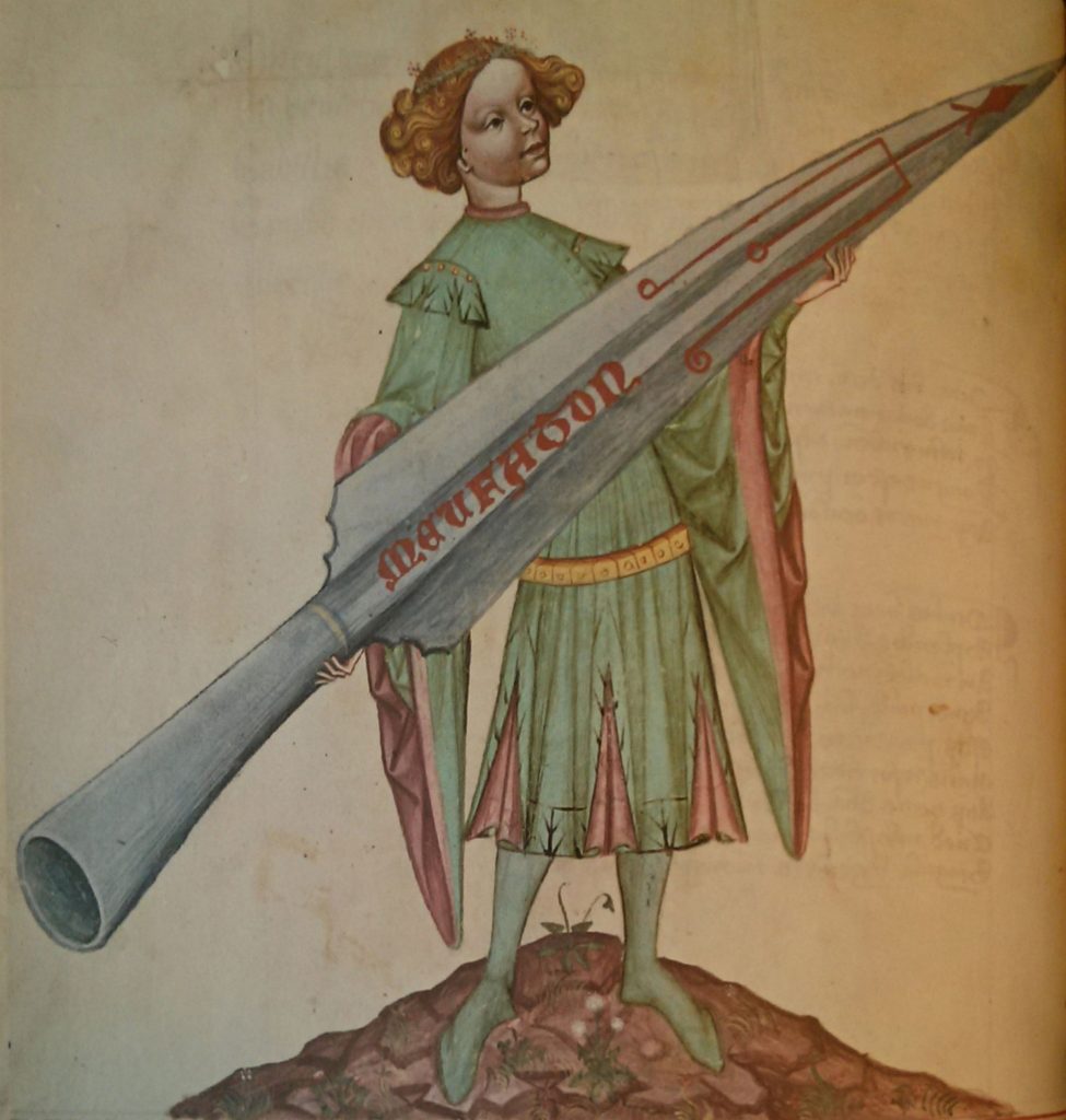 Rakétaábrázolás Konrad Kyeser 1405-körül megjelent, Bellifortis című katonai értekezésében. Fotó: Science and Industry Museum, Manchester