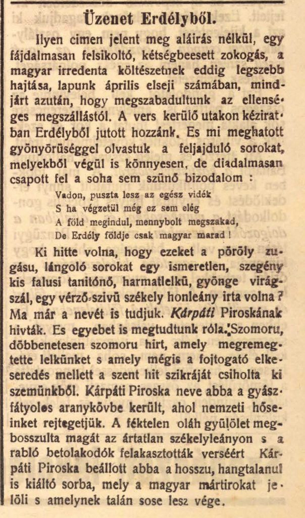 Híradás a Békés Megyei Közlöny 1920. június 17-i számában