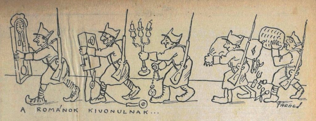Faragó József karikatúrája a mindent összerabló románokról. Fotó: Az Érdekes Újság, 1919. november 13.